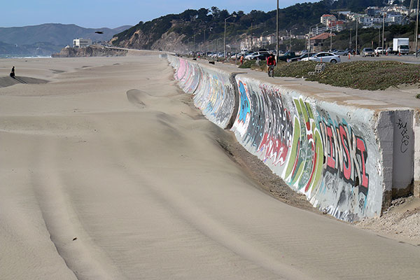 Sand being blown off the beach