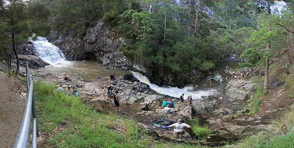 A panoramic view of Cedar Creek Waterfall