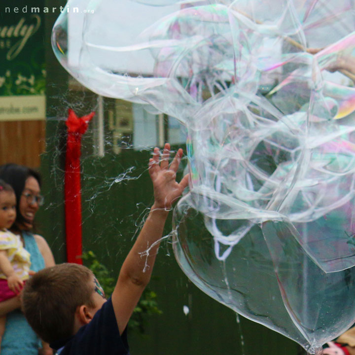 Popping bubbles at the Paddington Christmas Fair