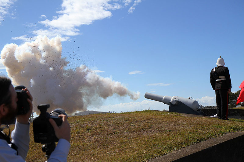 Cannon firing at Fort Lytton