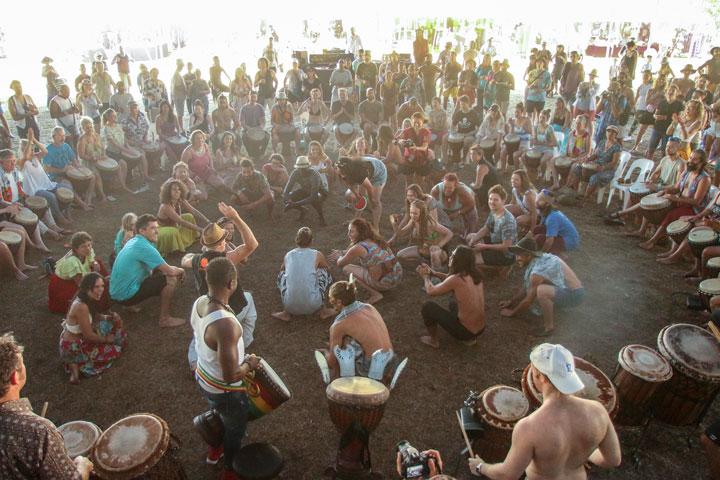 Elliott Orr Drumming Workshop at Irie Top, Island Vibe Festival 2019, Stradbroke Island