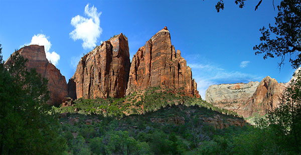 Cliff faces along the edge of Zion Canyon