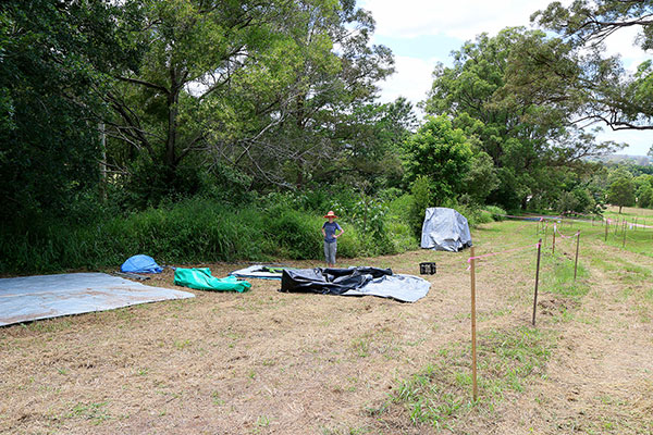 Bronwen setting up the tent