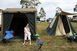 Bronwen in a tent