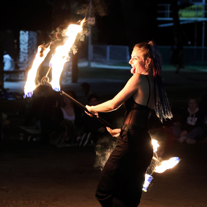 Fire twirling at Burleigh Bongos