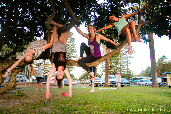 Bronwen, Wendy, Jacqui, & Hannah pretending to be monkeys at Crescent Head