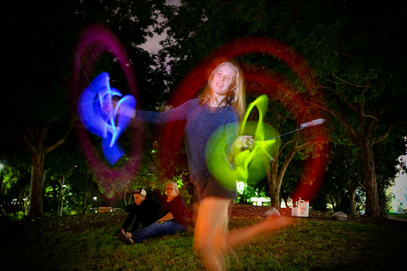 Bronwen tries some glow-stick poi