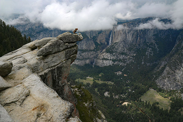 Bronwen on the famous overhanging rock at Glacier Point