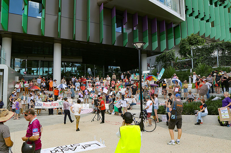 The first rally of the vigil for Baby Asha at the Lady Cilento Children’s Hospital