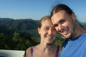A lovely Bronwen & an insane-looking Ned at a lookout along the Mount Nebo Road