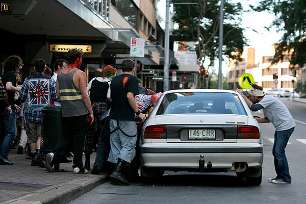 Zombies attack a passing motorist