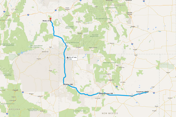 We drove from Tucumcari in New Mexico, to Moab in Utah, via Colorado