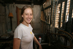 Bronwen cleaning things on the third day of clean-up