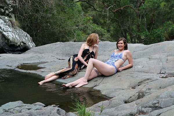 Bronwen & Shandina start the complex water-entry procedure one foot at a time