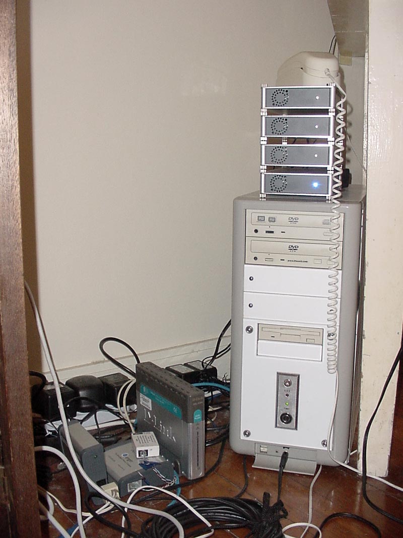 My first “Media Centre”–connected to the TV in the lounge room, the hard drives on top store media.