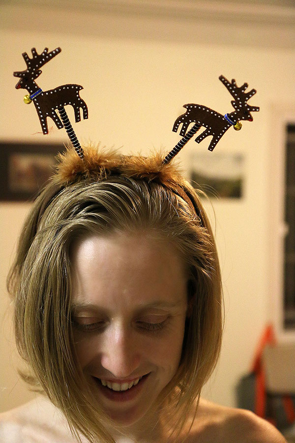Bronwen with her reindeer antlers