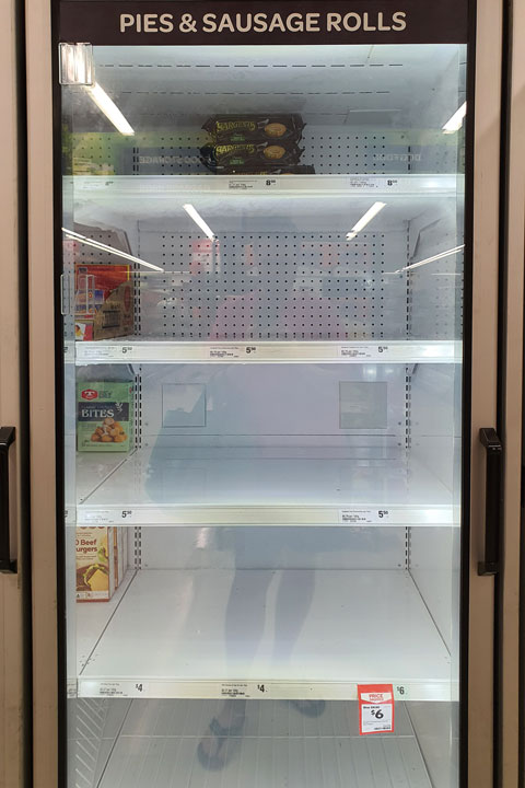 Empty shelves at supermarkets