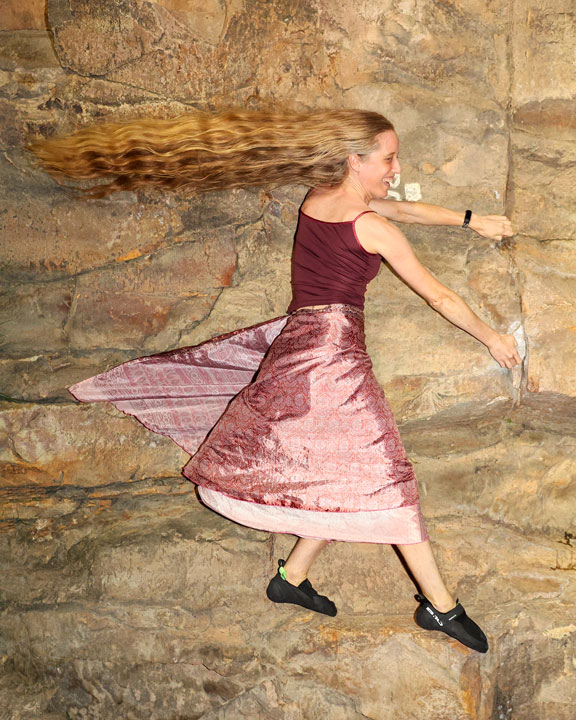 Bronwen with her new climbing shoes, Kangaroo Point Cliffs, Brisbane