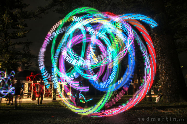 Fire twirling at Burleigh Bongos, Justins Park, Burleigh Heads