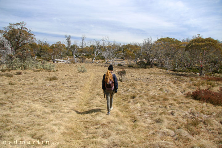 Bronwen, Walking back from Four Mile Hut, Selwyn Snow Resort, Snowy Mountains