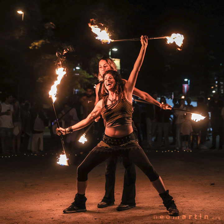 Leela & Luisa, Fire Twirling at Burleigh Bongos