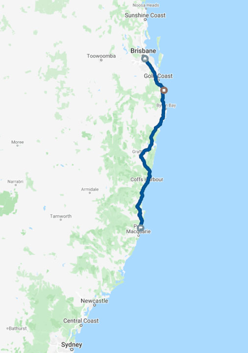 Map: Brisbane to Limeburners Creek
