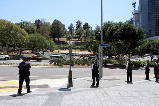 Police line the roads