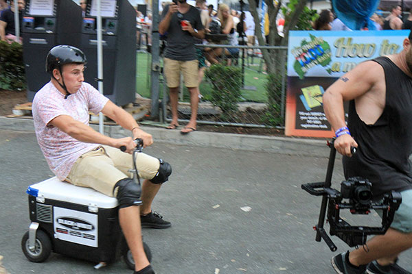 A man hits the camera man despite both their best efforts to avoid the accident