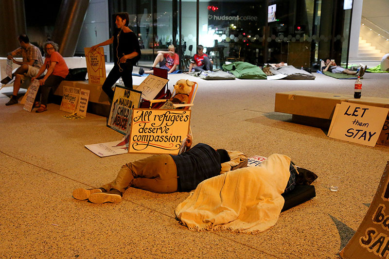 Protestors ensure a constant presence at the vigil all night