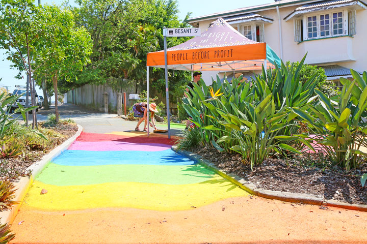 Bronwen, Paint Rainbows on the Footpath, Corner of Besant St and Vulture St, West End