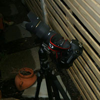 Ned’s camera set up to take photos of the lunar eclipse, while hiding from the rain