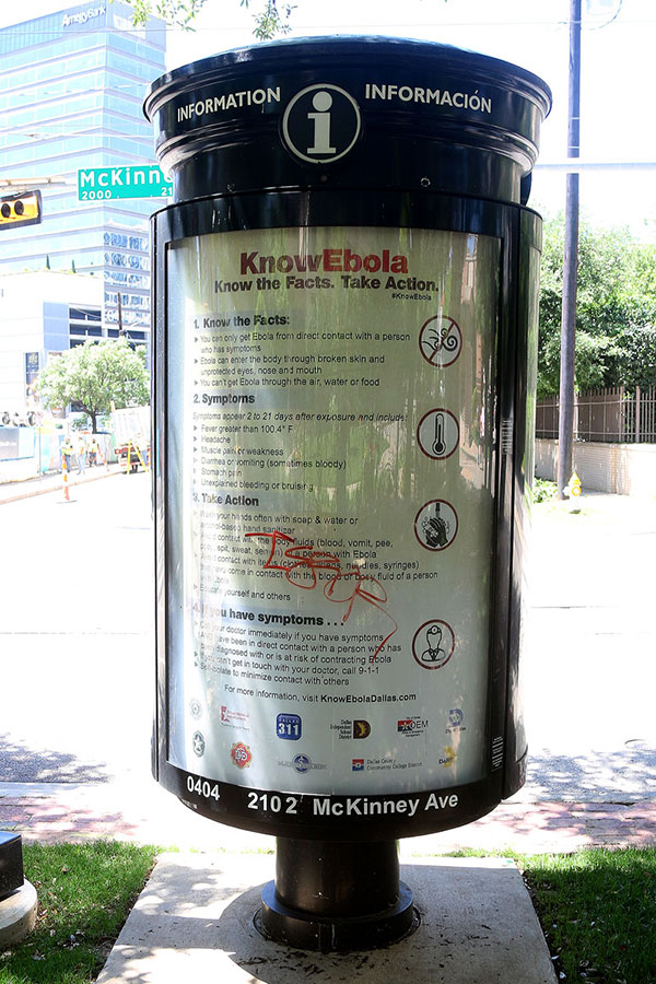 Ebola information signs had been placed around Dallas
