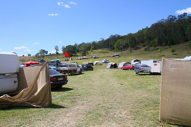 Our tent, marked with a red arrow