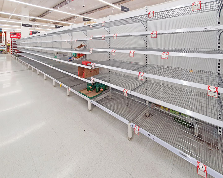 Empty shelves at supermarkets