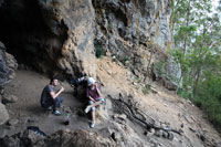 Ned & Bronwen eating at the mouth of a cave en route to The Steamers