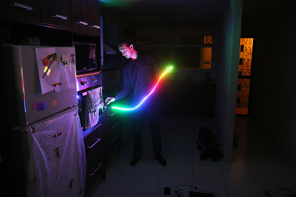 Maz playing with some programmable RGB LEDs