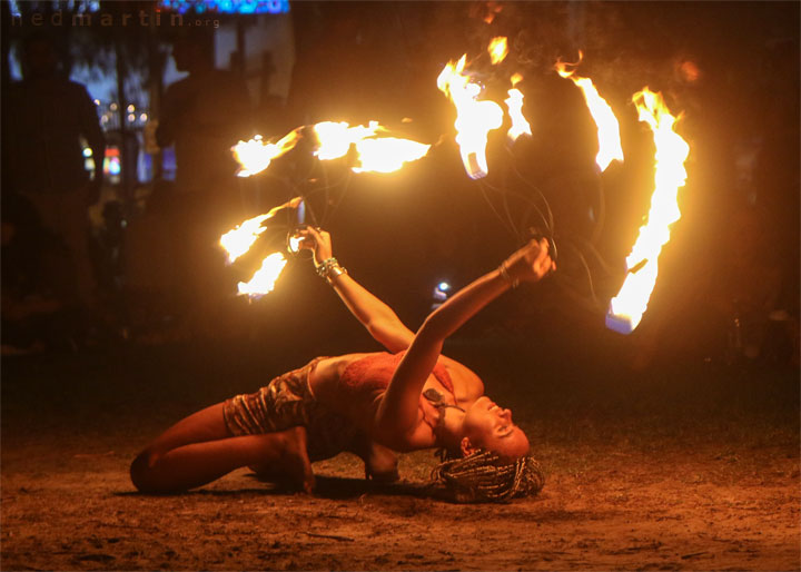 Fire twirling at Burleigh Bongos, Justins Park, Burleigh Heads