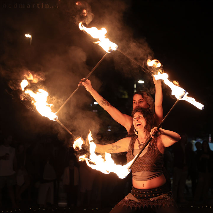 Leela & Luisa, Fire Twirling at Burleigh Bongos