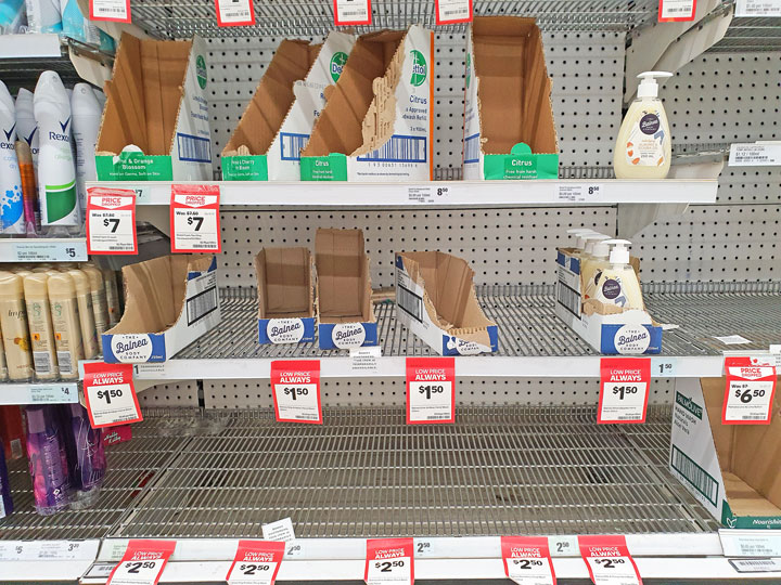 Empty shelves at supermarkets