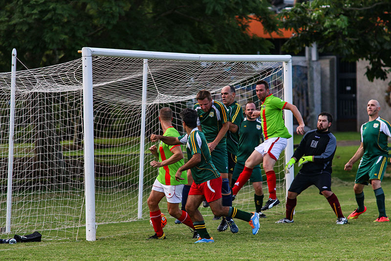 Men find the ball behind them