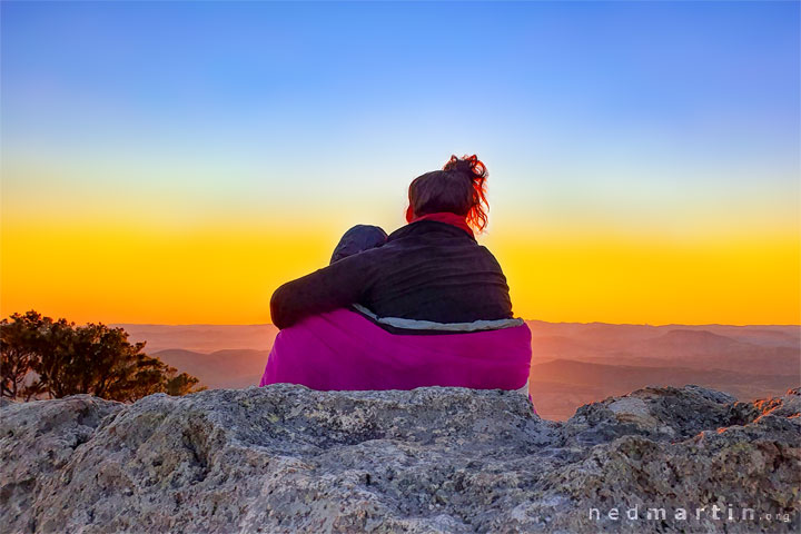 Bronwen & Carissa watching the sun rise from Mt Maroon