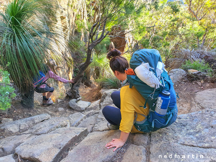 Bronwen & Carissa, Climbing down Mt Maroon