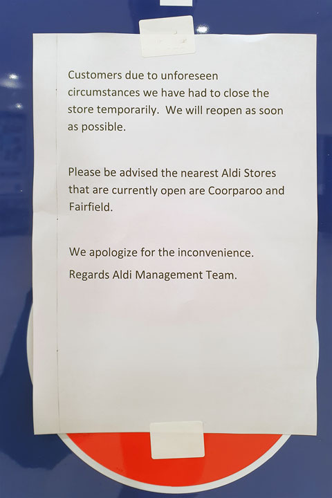 ALDI closed unexpectedly