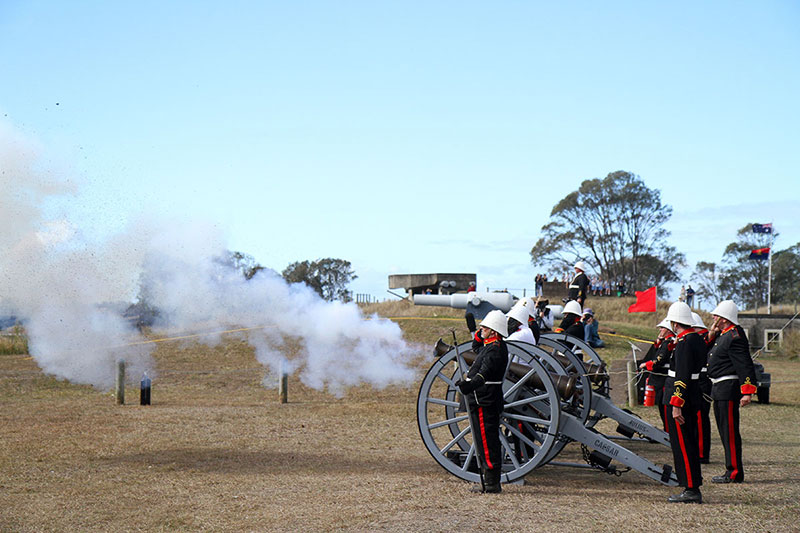 Cannon firing, Fort Lytton