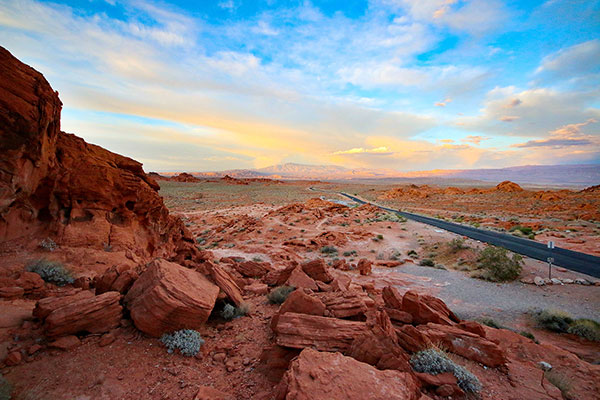 The sun begins to set over the Valley of Fire