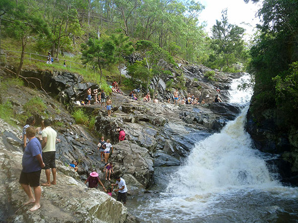 Another view of all the people spread out along the waterfalls