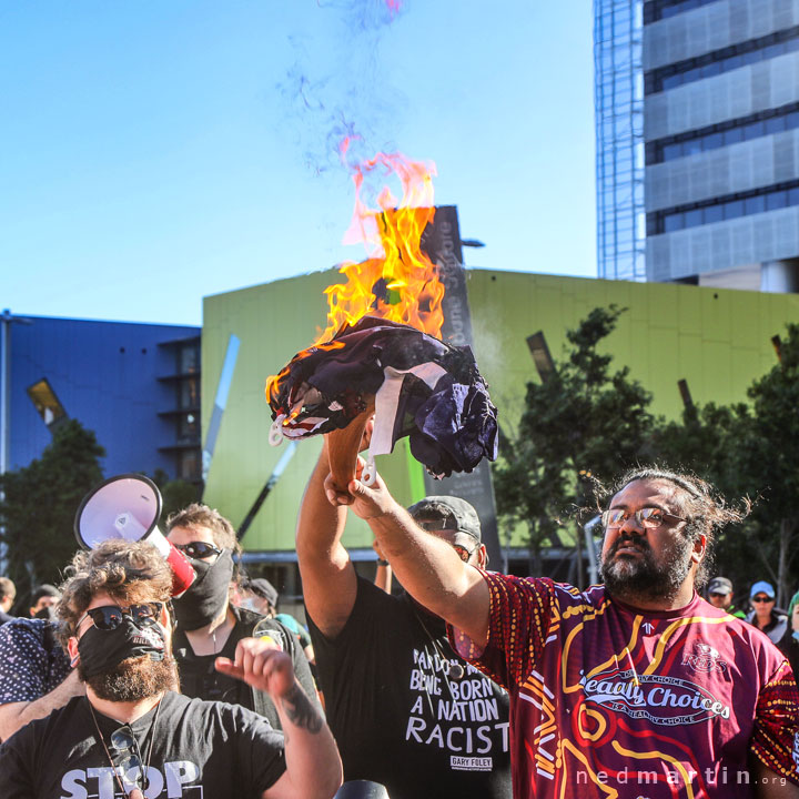 Trying to burn the Australian flag