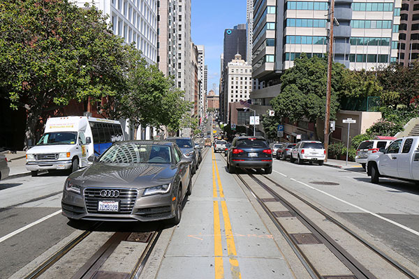 One of the famous hilly tram streets