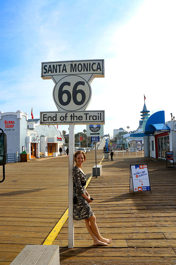 Bronwen at the end of Historic Route 66, Santa Monica Pier