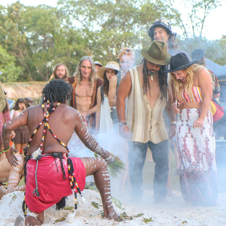 Smoking ceremony, Island Vibe Festival 2019, Stradbroke Island